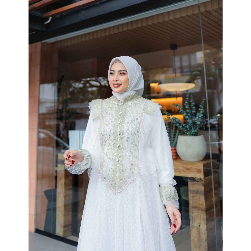 Havva The Label - Ready Stok  Rania  Gamis Tile Brokat Mewah – Baju Muslim Kondangan Wanita, Model T