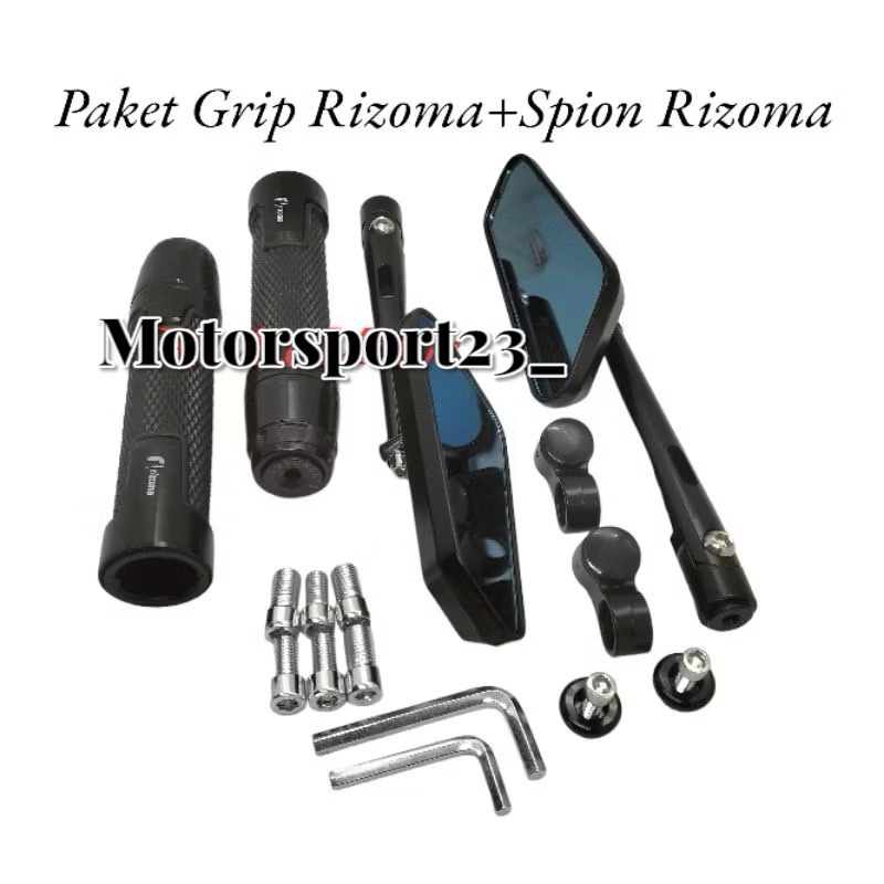 Paket Spion Rizoma logo r circuit 744 black +handgrip jalu censi cobra 619 Rizoma kaca spion motor c