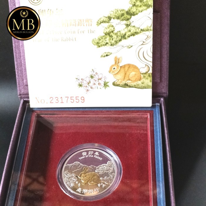 GIFT KOIN SILVER BERLAPIS EMAS 1 OUNCE / ONS EDISI ZODIAK RABBIT / KELINCI BERSERTIFIKAT ASLI. MADE 