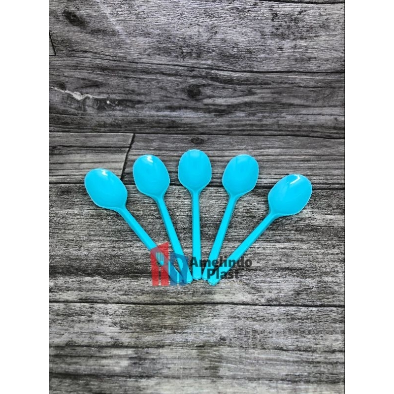 (ISI 50PCS) Sendok Puding Biru - Sendok Teh Biru - Sendok teh puding plastik warna