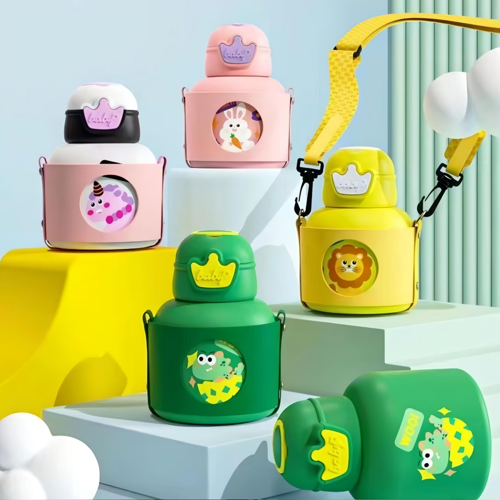 Tumblr Botol Minum Anak Karakter Lucu 500ml Stainless Steel 316 BPA FREE Tali Panjang 9112