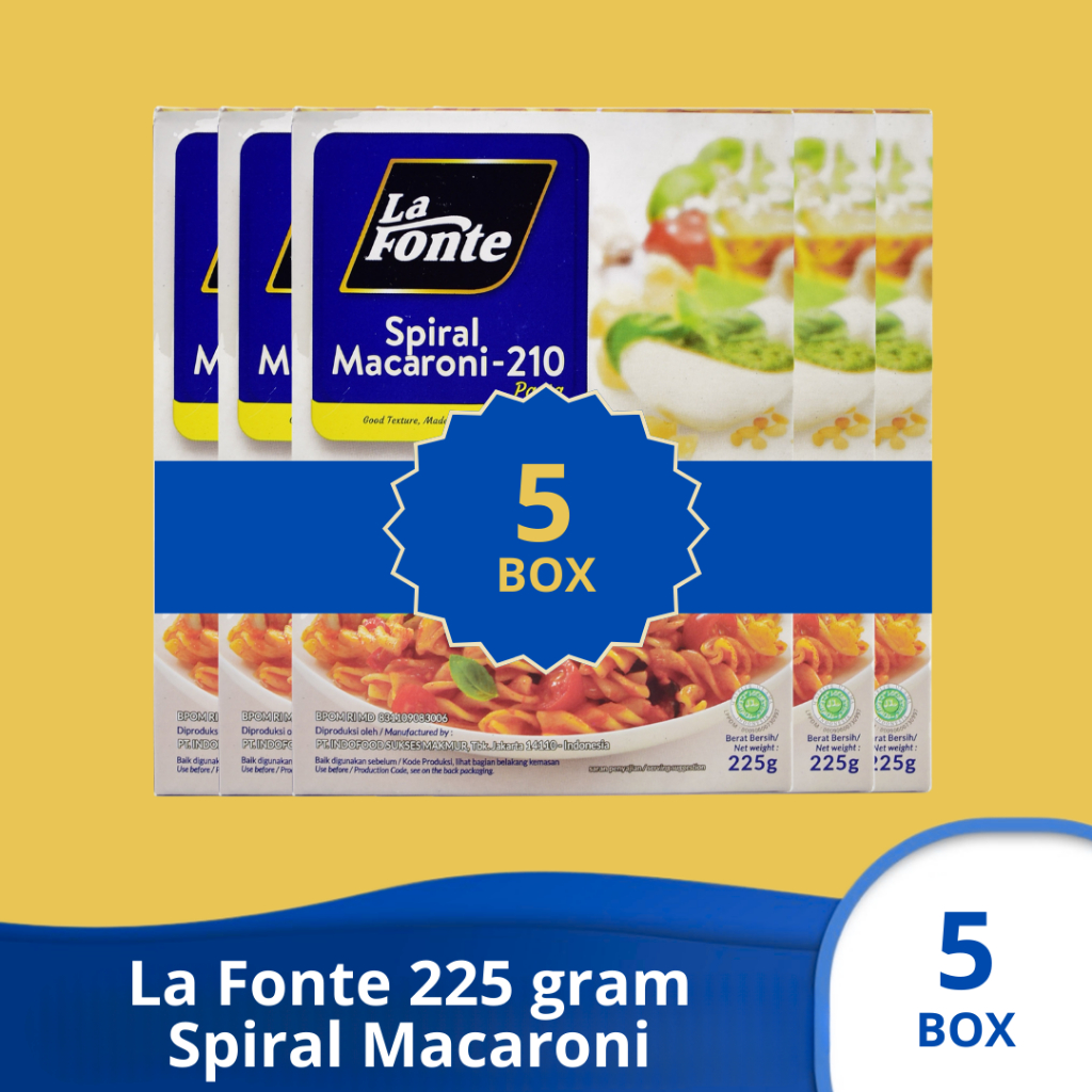 

(PAKET ISI 5) LA FONTE SPIRAL MACARONI Pasta Instan 225 gram x 5 box