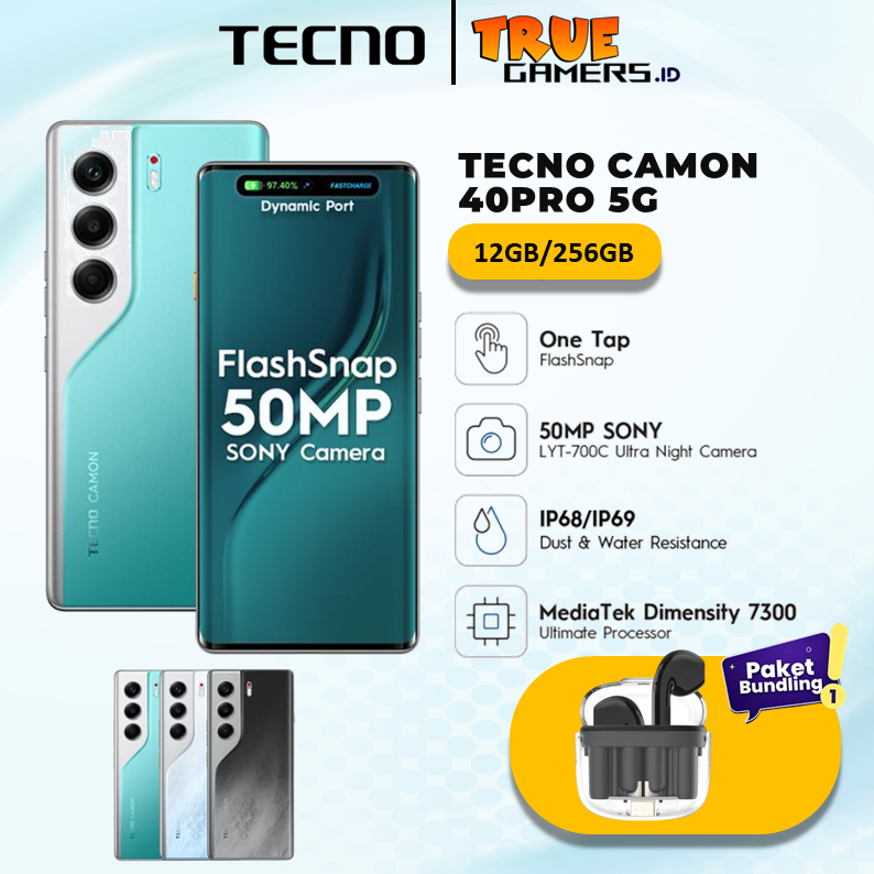 TECNO CAMON 40 Pro 5G 8/256GB | Mediatek D7300 Ultimate | 6.78” FHD+144HZ 3D Curved Amoled | 50MP So