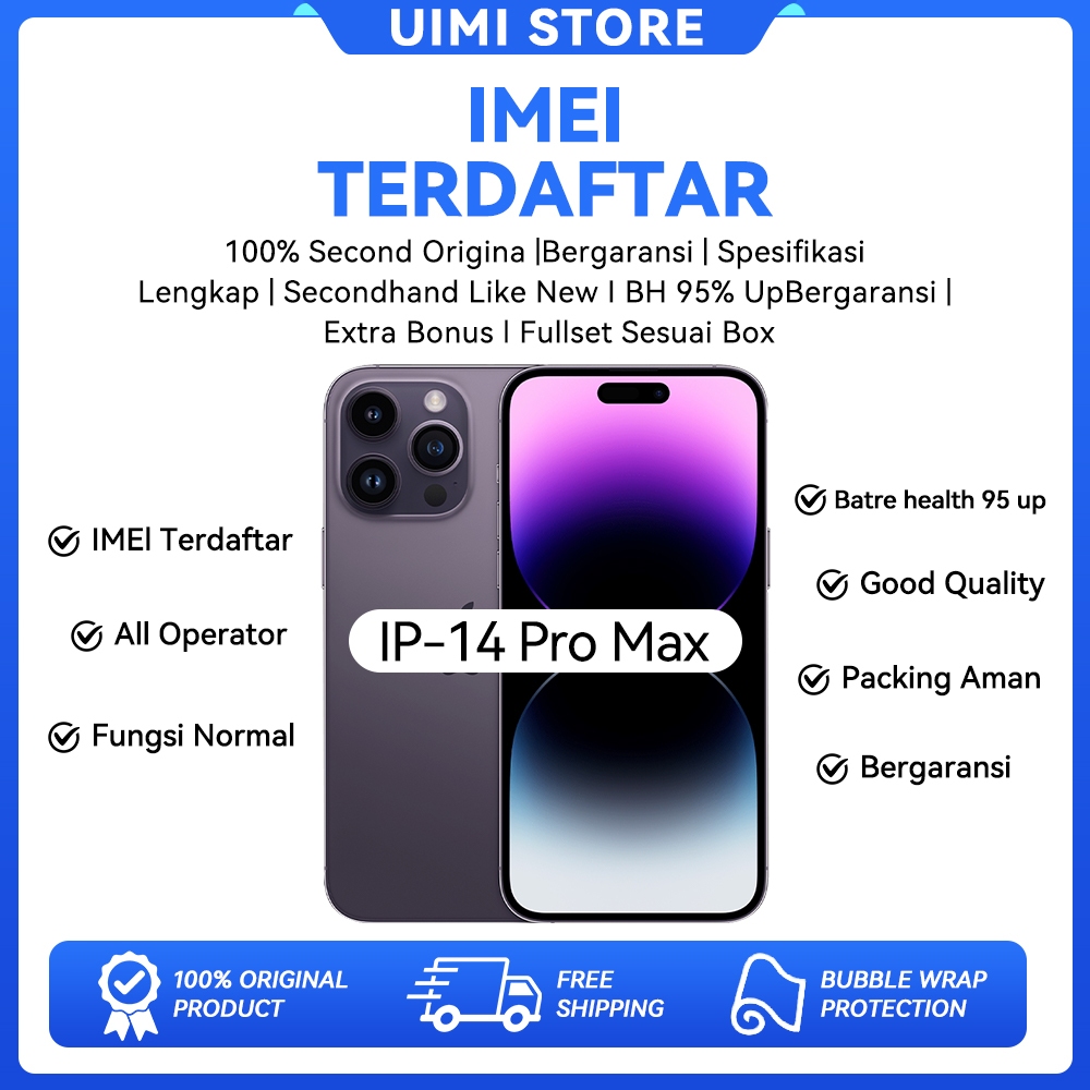 IP 14 PRO MAX SECOND IMEl Terdaftar ORIGINAL 128GB/256GB/512GB / ip 14 pro max /iphone 14 pro max