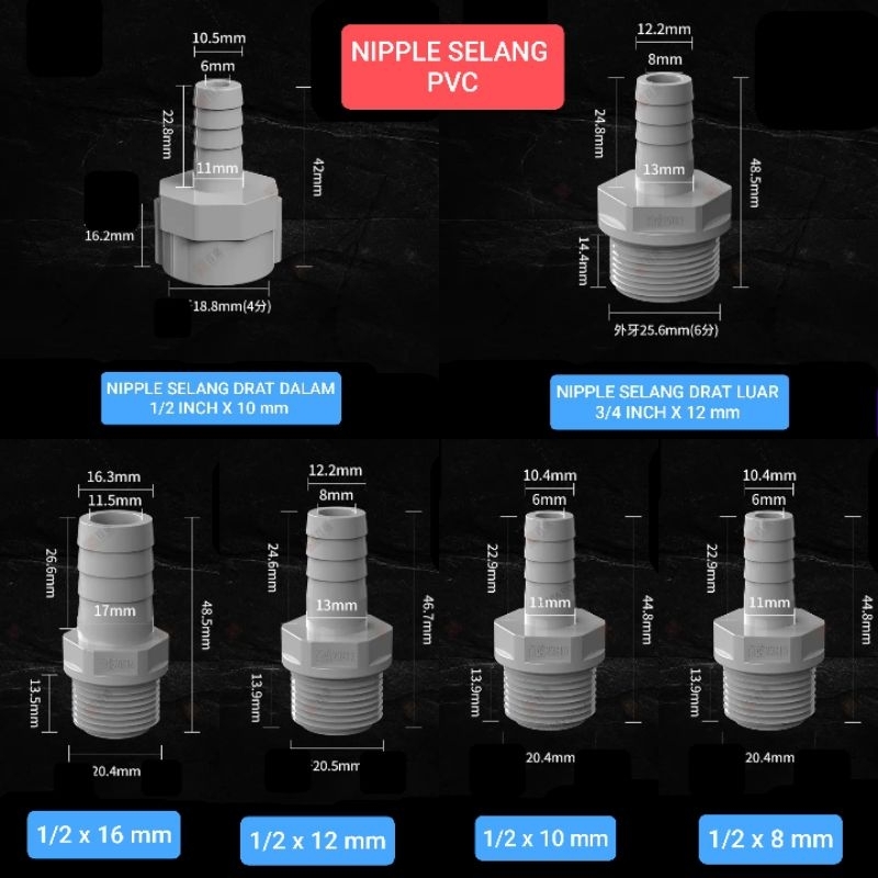 NIPPLE SELANG PVC DRAT / Nipple selang PVC drat