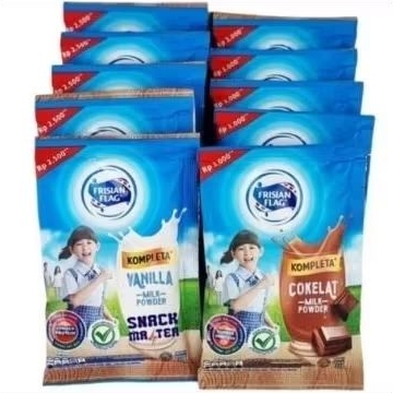 

Susu Frisian flag kompleta cokelat vanila bubuk 1 renceng isi 10