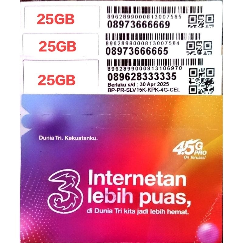 Kartu Tri 25Gb , 30Hari Full 24jam