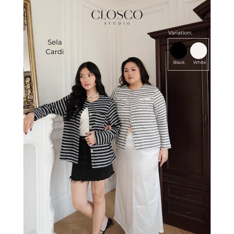 CLOSCO Sela Cardi - Stripe Tweed Cardi / Blazer / Outer Wanita Regular to Big Size All Size