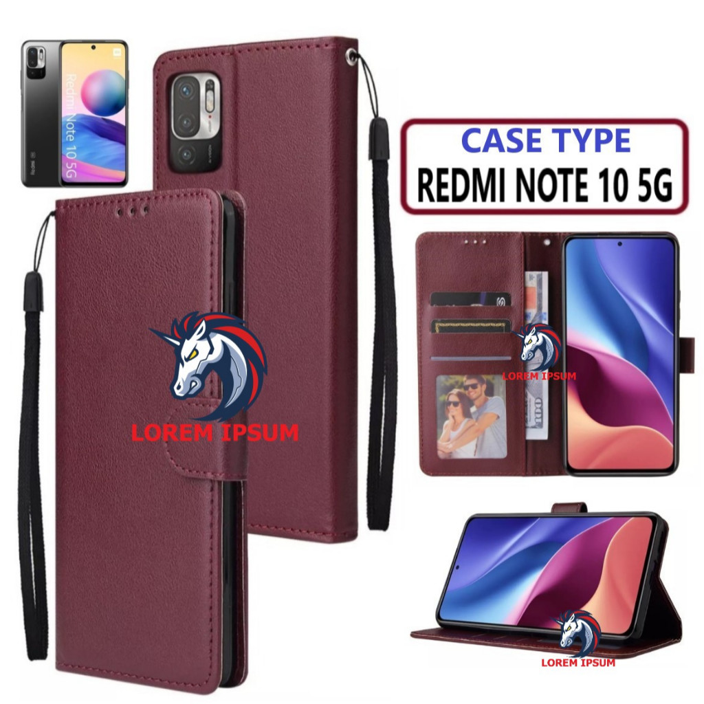 LEATHER CASING REDMI NOTE 10 5G CASE KULIT FLIP WALLET LEATHER KULIT PREMIUM SARUNG BUKA TUTUP KESIN