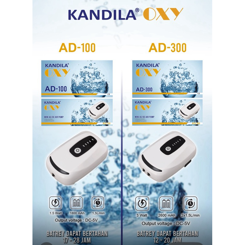 KANDILA AERATOR ACDC SUPER SILENT AD-300 AD-100 DC OTOMATIS MINI AC/DC AIRPUMP BATERAI