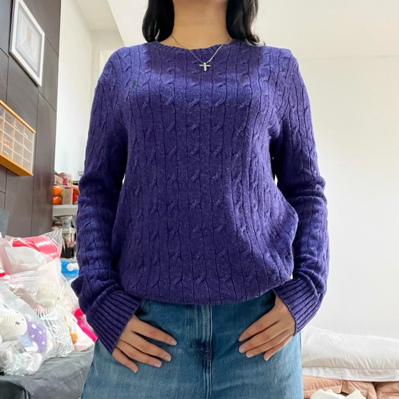 ralph lauren purple cable knit sweater