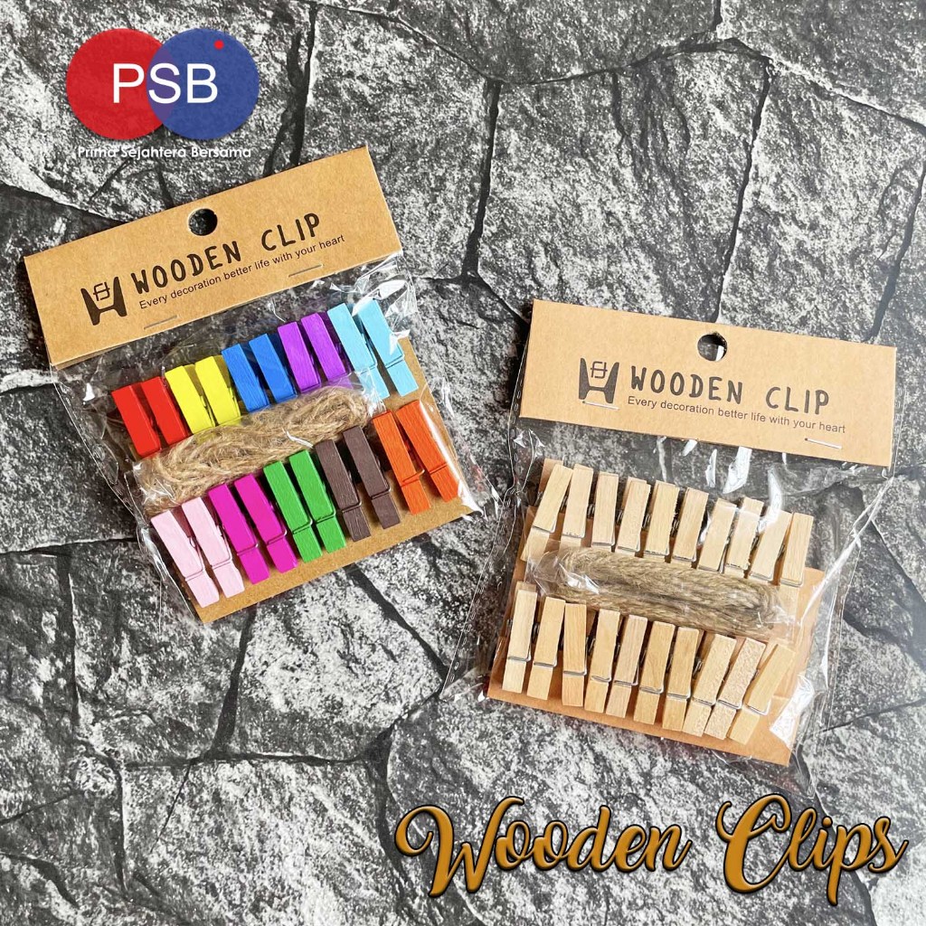 Wooden Clip set + tali  / Jepitan Kayu / Penjepit Foto