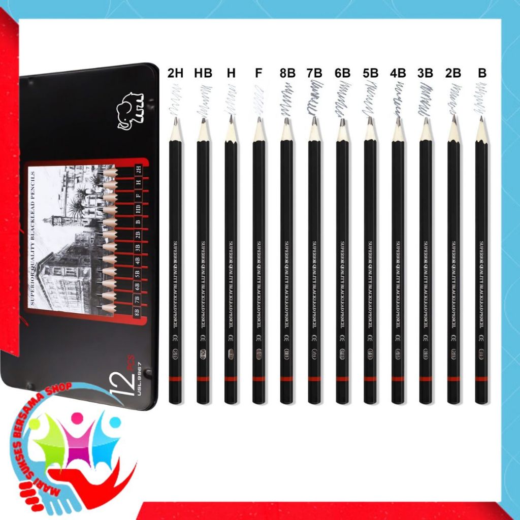 

MSBS 12 pcs Pensil Gambar Sketsa Set Lengkap 2H H F B HB 2B 3B 4B 5B 6B 7B 8B Charcoal Pencils Set Perlengkapan Lukis