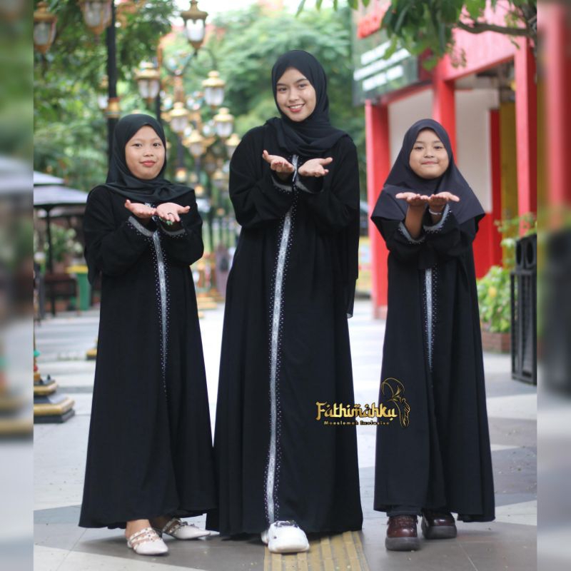 Abaya Azzahra Abaya Gamis Hitam Couple Ibu dan anak/Abaya Hitam Jetblack Premium/Abaya Gamis Umroh d