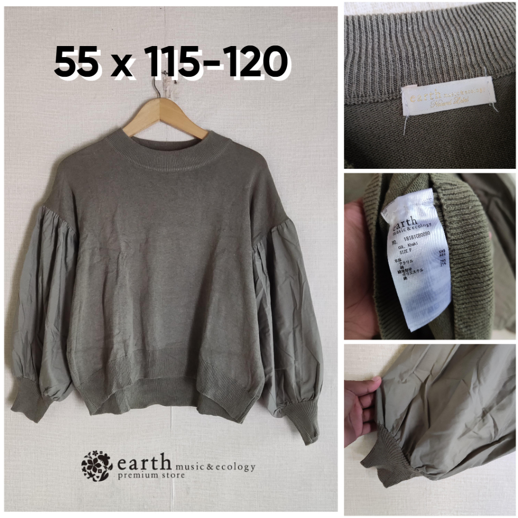 Sweater Earth Music & Ecology Green Khaki Hijau Mix Polyster Lengan Size L Wanita Atasan Cewek Outer
