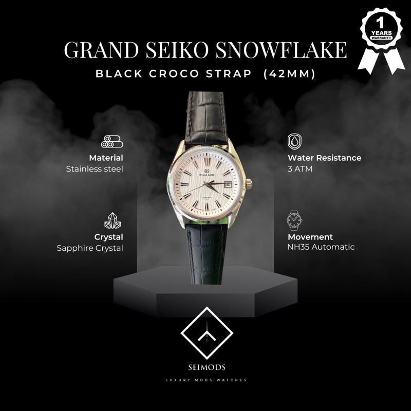 Jam Tangan Grand Seiko Mod GS Snowflake NH35 Automatic Leather Watch