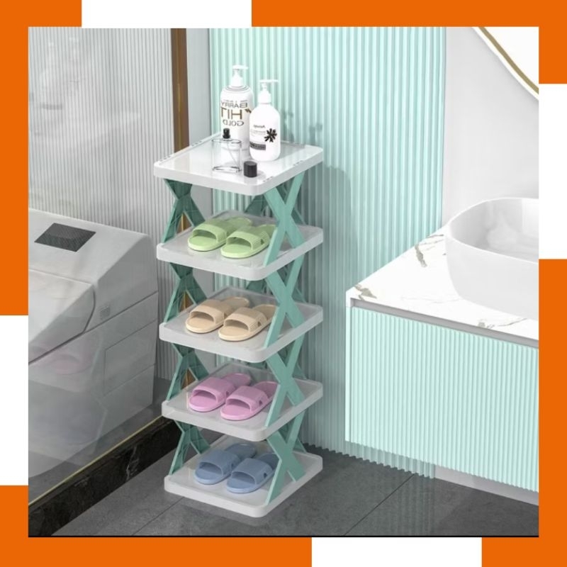 RAK SEPATU MODEL X 5 TINGKAT / TEMPAT SEPATU SANDAL SUSUN RAKIT / RAK TEMPAT SANDAL SEPATU / RAK MEJ