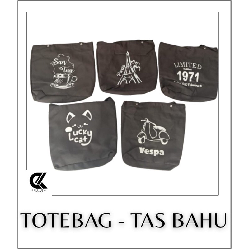 TOTEBAG - Tas Bahu, Tas Kanvas Hitam