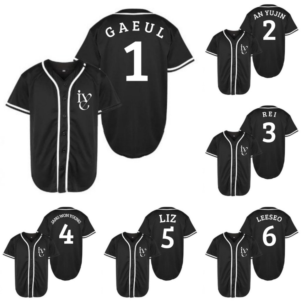 Baju jersey hitam baseball ive kpop korea gaeul an yujin rei jang won young liz leeseo korean sport
