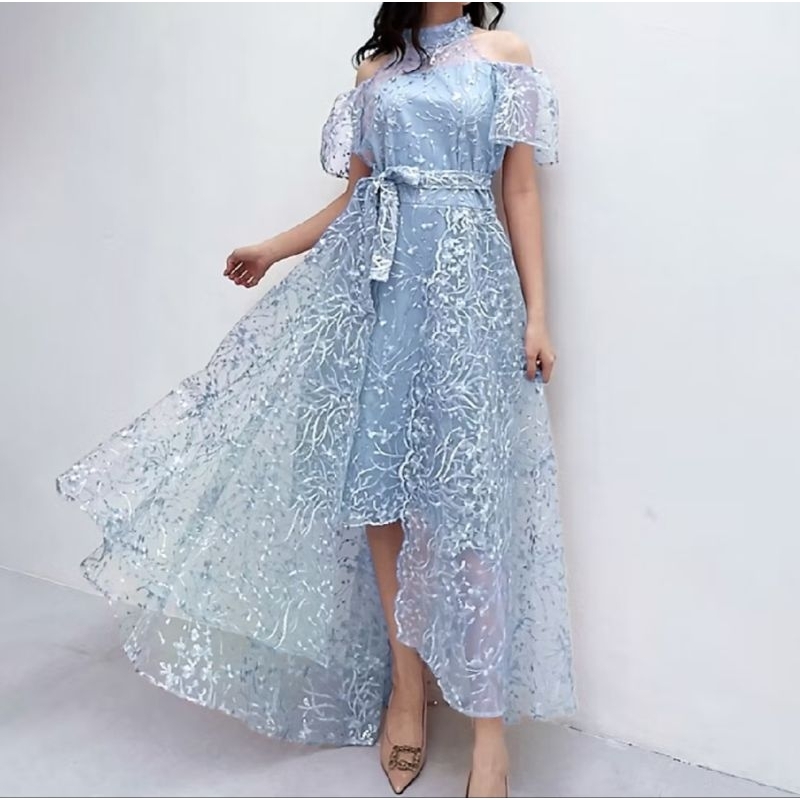 Gaun/ dress pesta warna biru muda
