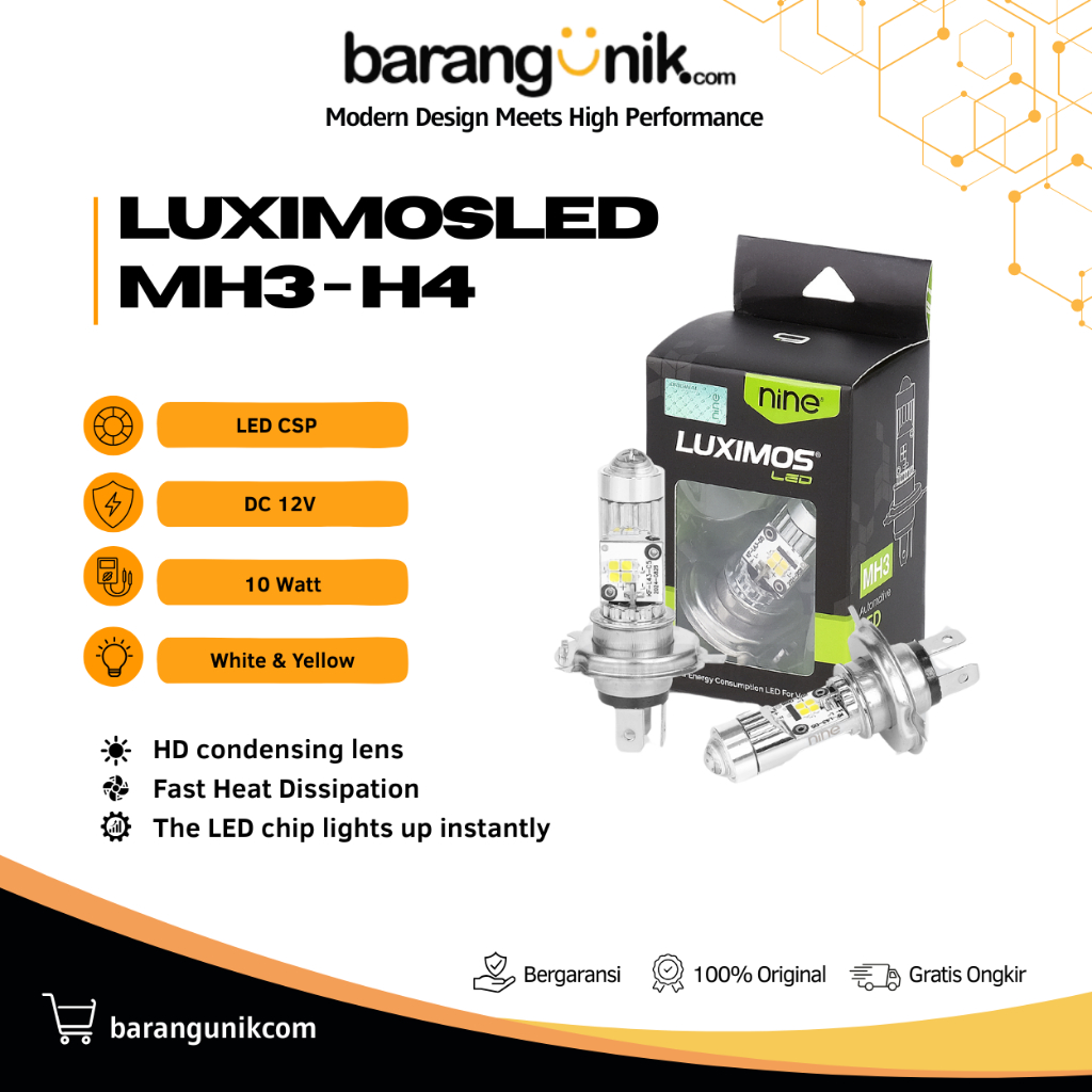 Lampu Depan LED Motor H4 DC 10W Super Terang Original LUXIMOS Putih Kuning Vixion Scoopy Verza MH3