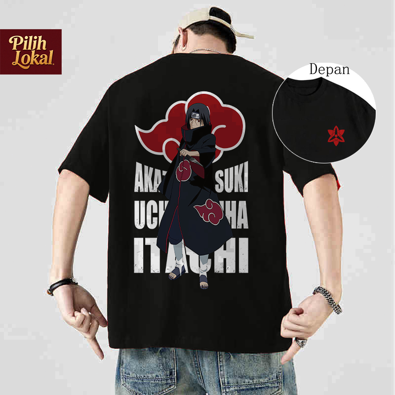 Kaos Pria Distro Original 100% T-shirt Wanita Boxy Fit Naruto Itachi Uchiha Cotton Combed 200gsm