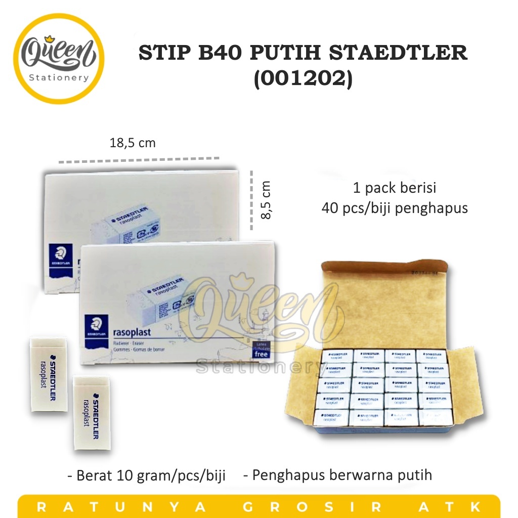 

(1 PCS) STIP B40 PUTIH STAEDTLER (001202) / PENGHAPUS / HAPUS PENSIL / PENGHAPUS UJIAN / PENGHAPUS KARET