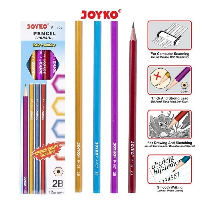 

Pensil 2B Joyko Metalik P-107 Harga 1 pak isi 12pcs