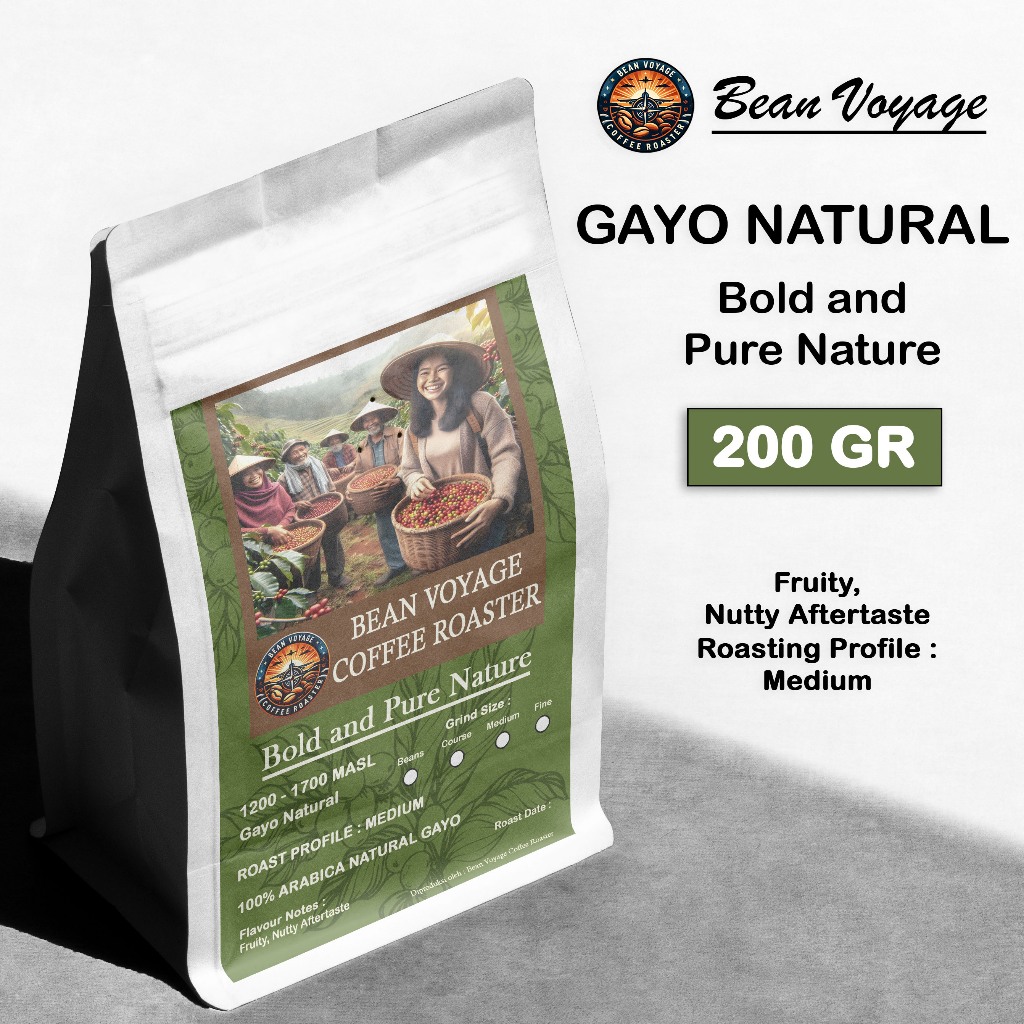 

Bean Voyage Biji Kopi Arabika Gayo Natural Specialty Bubuk Roast Beans Full Arabica Coffee 200g