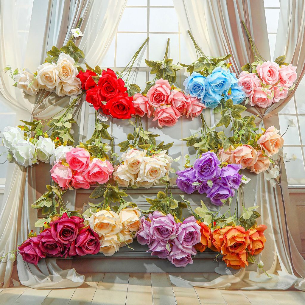 Artificial Bunga Mawar 5Bunga Hias Plastik dekorasi wedding dan dekorasi kamar-Penjualan grosir