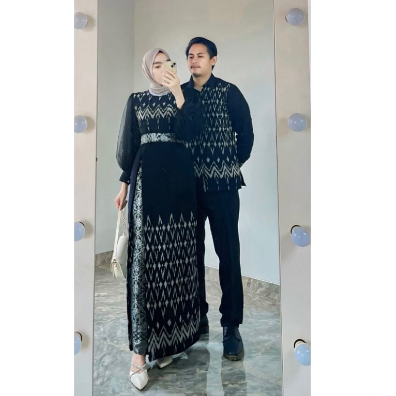 BAJU TENUN ARUM COUPLE BLACK / DRESS WANITA / BAJU PESTA / SERAGAM KELUARGA / DRESS PESTA