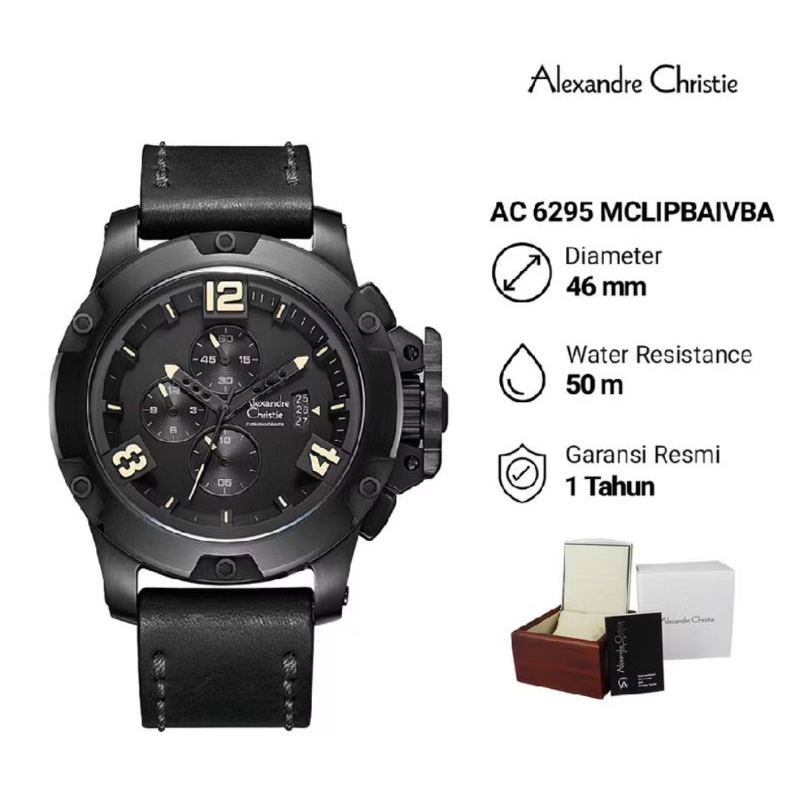 Jam Tangan Pria Alexander Christie AC 6295 MCLIPBAlVBA Analog Cronograph Aktif Leather Strap