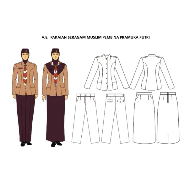 Setelan Pramuka Pembina Perempuan Lengan Panjang Bahan Rafilo (1Stel Baju Plus Celana PDH/PDL) Untuk