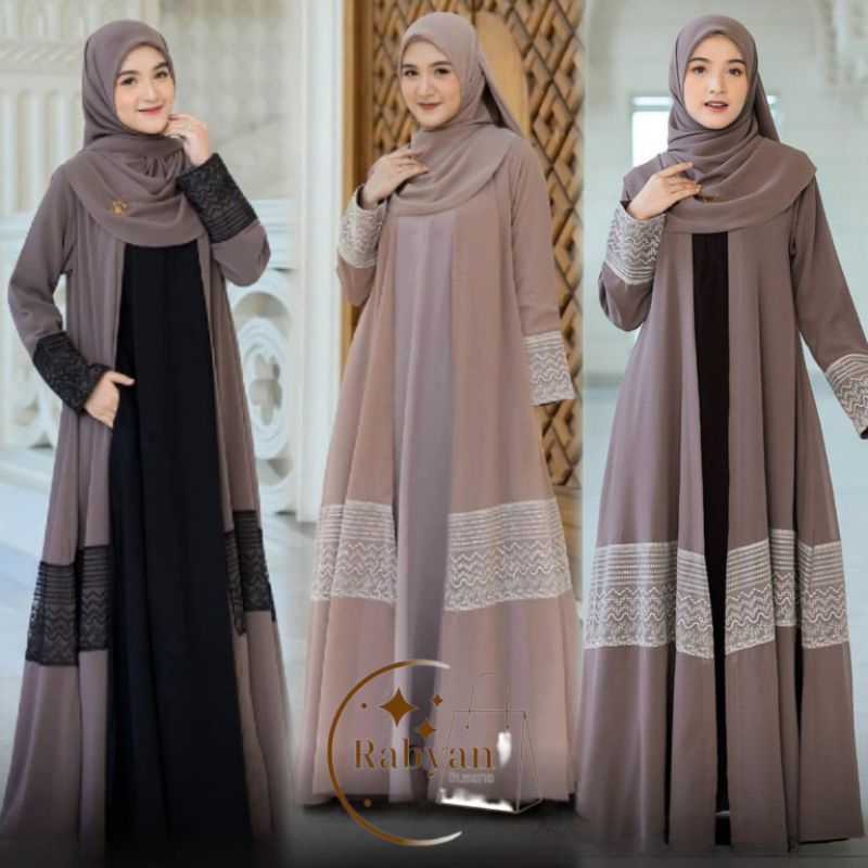 RABYAN ABAYA MAHIRA GAMIS TERBARU OUTER MELAYU DUA LAYER VARIASI BRUKAT FULL FURING ABAYA MELAYU