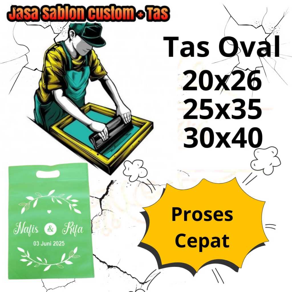

Jasa Sablon Custom + Tas Spunbond Oval Souvenir Ultah Gratis Sablon ukuran 20x26/25x35/30x40 cm TEBAL