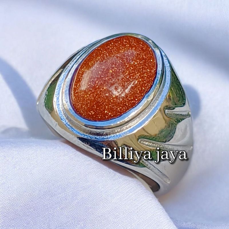 CINCIN BATU AKIK PASIR EMAS RING TITANIUM SUPER
