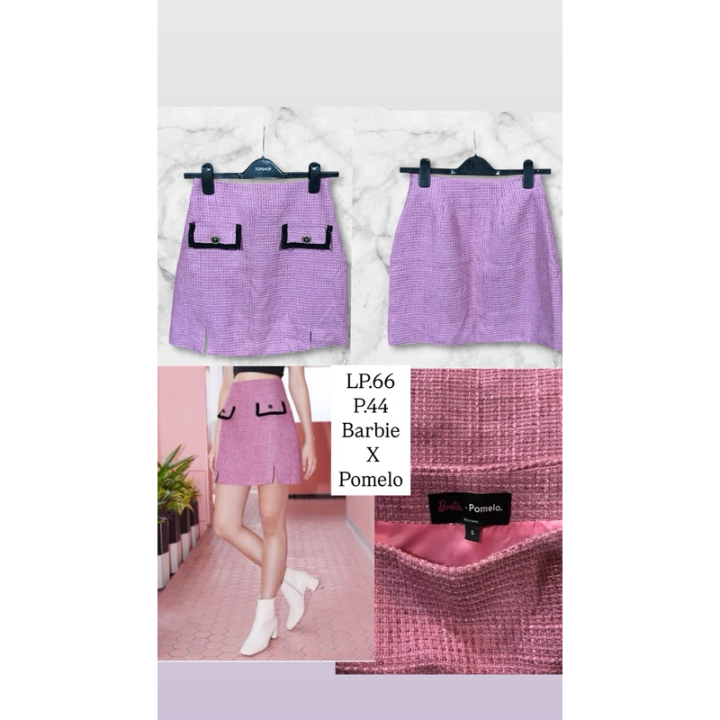 Barbie x Pomelo Tweed Skirt pink rok pendek