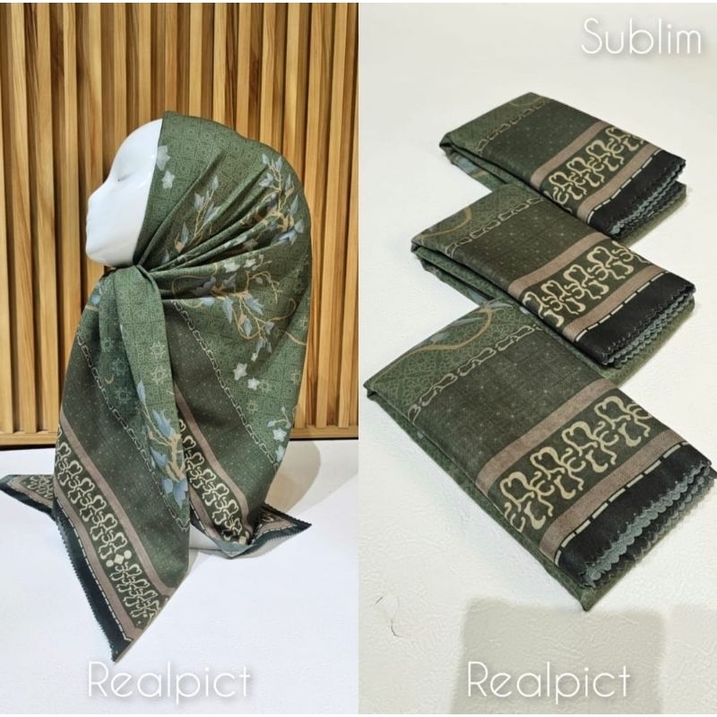 KERUDUNG SEGI EMPAT HIJAB MOTIF PREMIUM HIJAU TUA ARMY