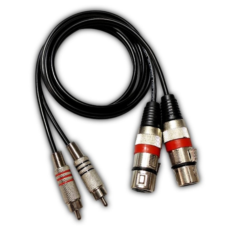 Kabel Input Dobel 2-2 Jek RCA Besi To Jek XLR Canon Female Panjang 1 Meter