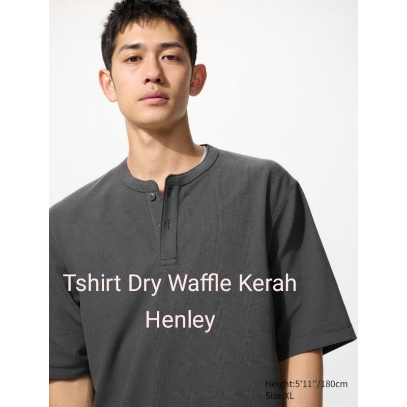 UNIQLO Kaos Tshirt Dry Waffle Kerah HENLEY ORIGINAL