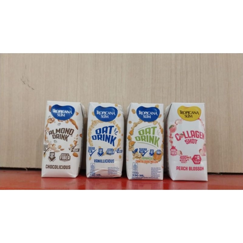 

Tropicana Slim RTD Oat Drink Melon Coklat Vanila Collagen Shot Banana 190ml Siap Minum