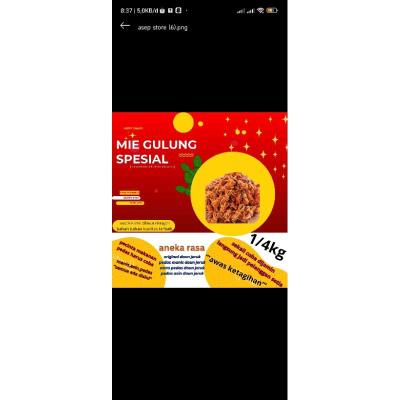 

mie gulung 1/4kg/250gram pedas, manis asin daun jeruk