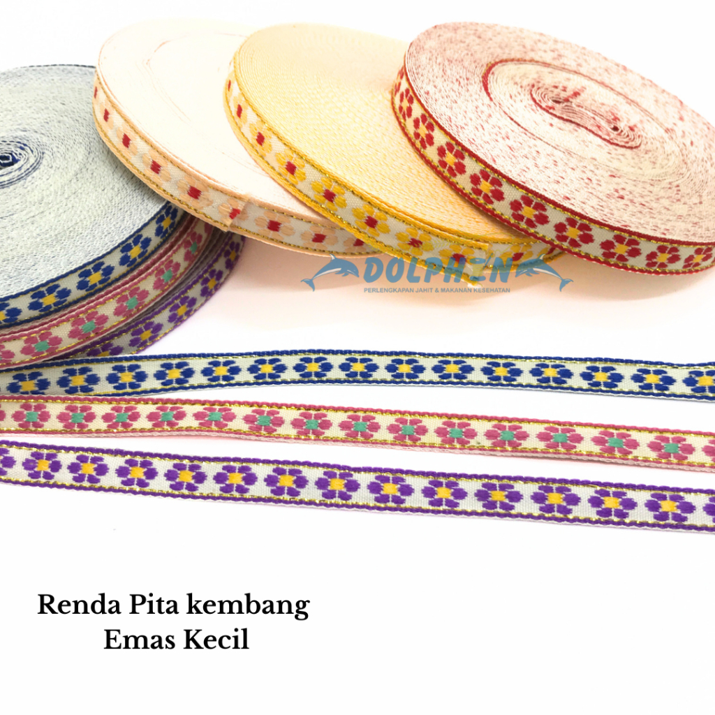 [Per Rol] Renda Libin Emas 1 cm / Pita Kembang Aksesoris Craft Baju Kerudung Anak