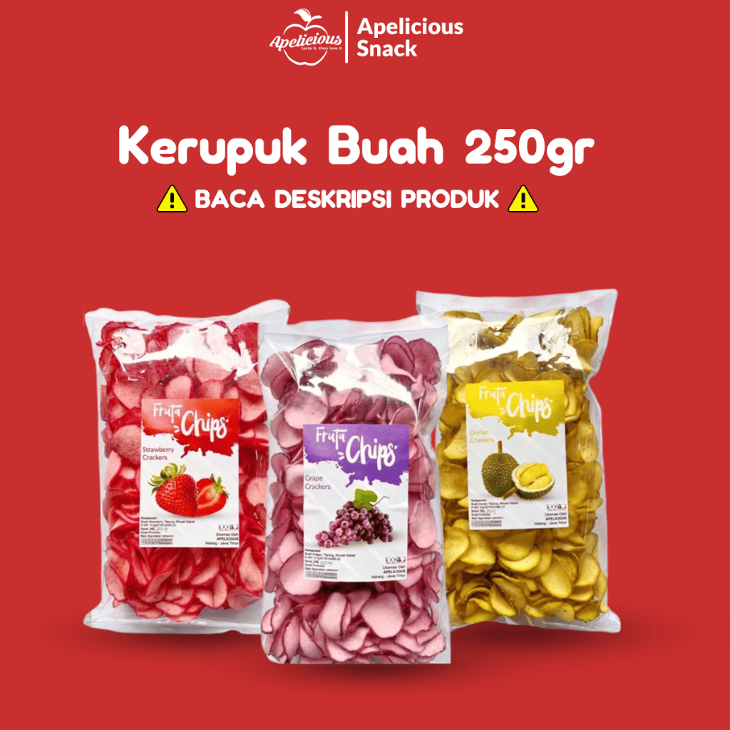 

APELICIOUS Krupuk Buah Anggur Stroberi Durian Fruta 250g, - Snack, Cemilan