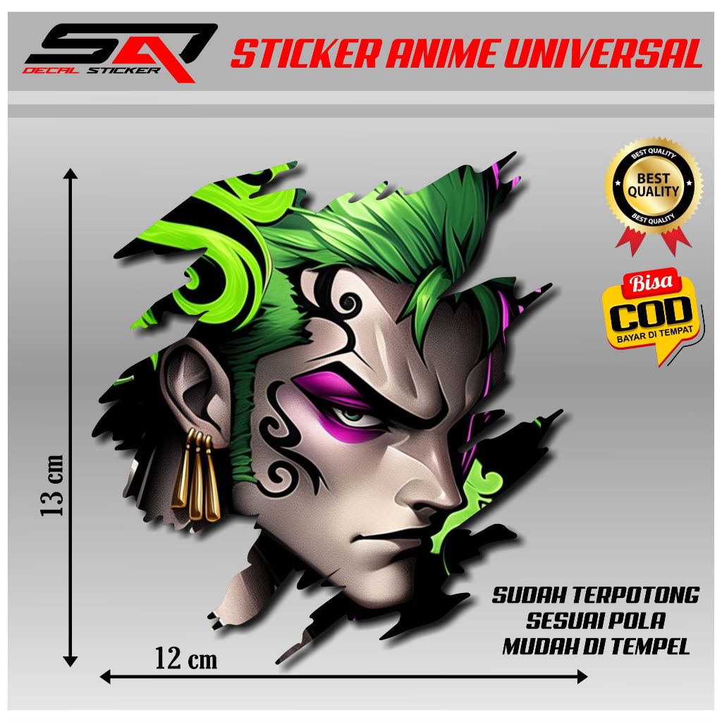 

(COD) Sticker Anime Zoro Universal Sudah Princut Siap Tempel Bisa Custom Gambar Lain