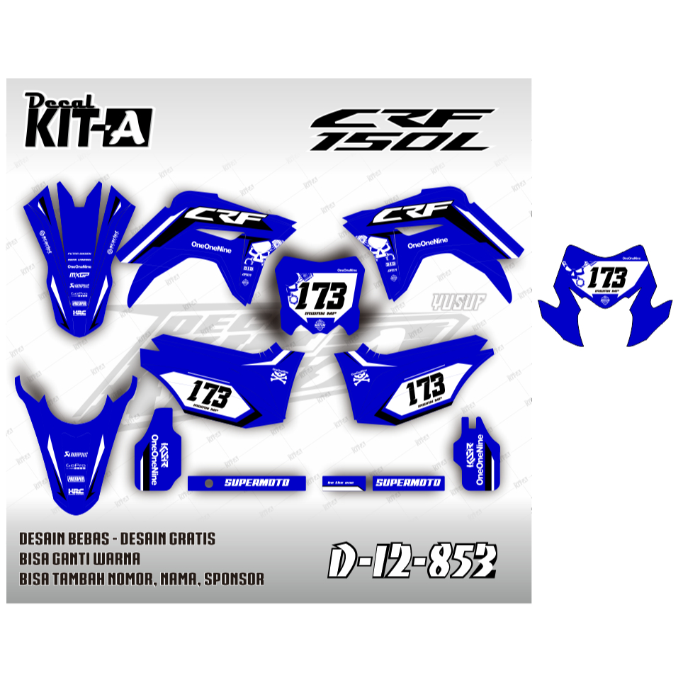 Stiker CRF 150L decal setiker CRF 150L stiker motor MOTIF tengkorak biru putih