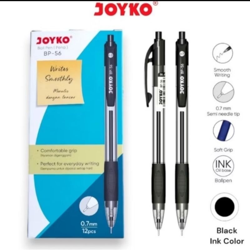 

Pulpen Joyko BP 56 0,7mm Cetekan Tinta Hitam 1 Pack/ 12 pcs.