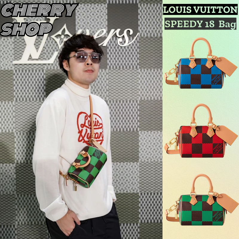 Louis vuitton LV SPEEDY 18 BANDOULIÈRE DAMIER POP BAG✨Tas Selempang Wanita Tas Bantal Pria LV