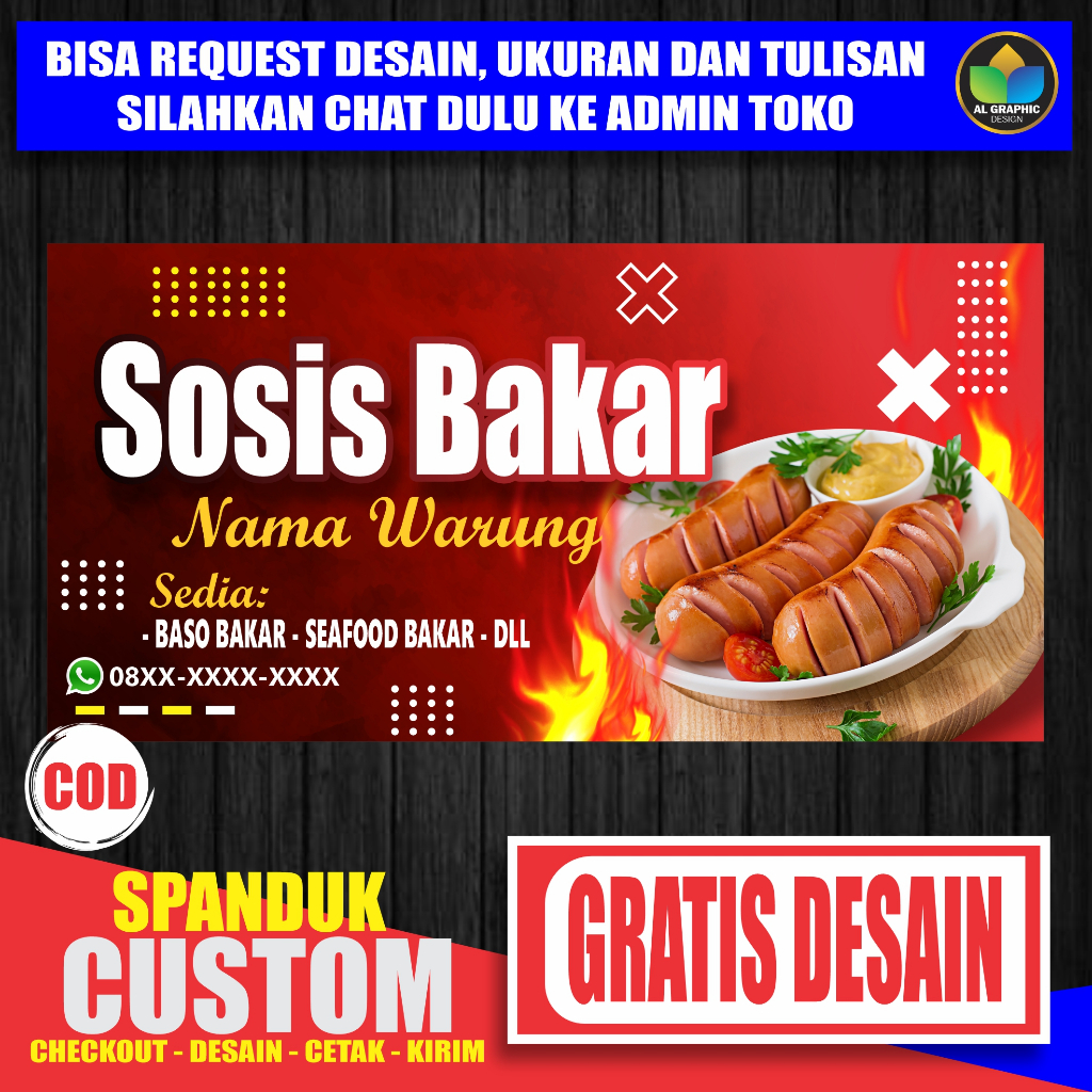 Spanduk Banner Sosis Bakar, Aneka Bakaran, Seafood Bakar