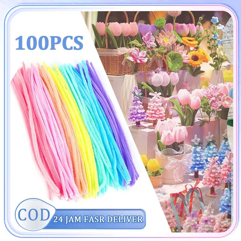 Kawat Bulu Warna Pastel 100pcs Bulu Kawat Warna Warni Stick Kawat Bulu Anak Craft Diy Kerajinan